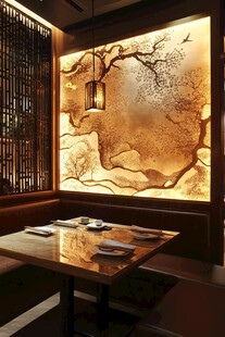 日式禅意餐厅内的雅致一角