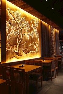 中式木雕墙面的雅致餐厅