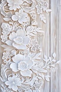 白色立体花卉蕾丝装饰图案