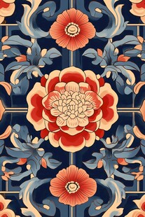 中式传统花卉几何纹样图案