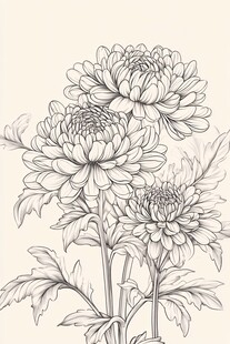 手绘菊花花卉线稿图