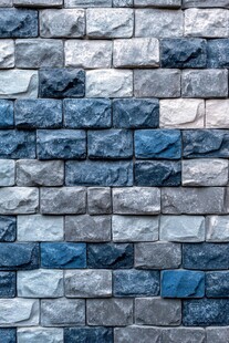 蓝灰石砌墙面纹理特写