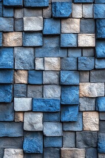 蓝色石砖墙面纹理特写