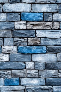 蓝色石砌墙面纹理特写
