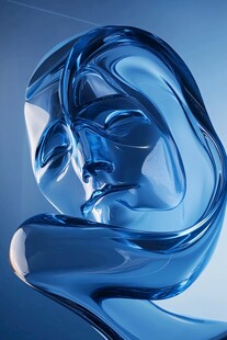 蓝色流动感抽象人脸雕塑