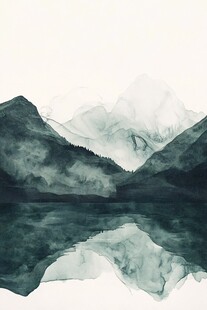 水墨山水湖景静谧画面