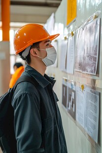 工人查看工地展示信息