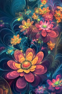 梦幻绚丽花卉艺术插画