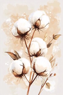 棉花插画 柔美自然的植物姿态