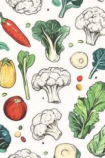 手绘多彩蔬菜无缝图案