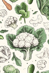 手绘蔬菜图案 花椰菜等元素