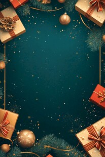 圣诞礼物环绕的绿色背景
