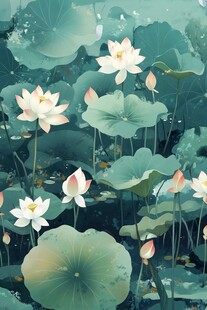 水墨风荷塘荷花美景图