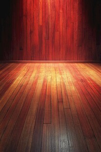 红色木质舞台背景与地板