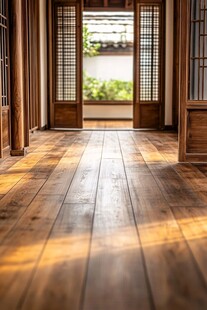 中式木质走廊的静谧之美
