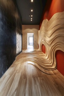 创意波浪墙面的时尚走廊