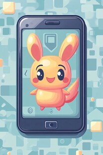 手机屏幕上的可爱小兔精灵