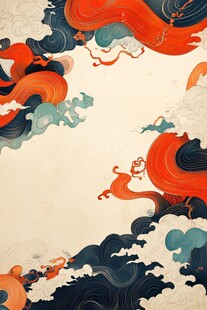 中式海浪云纹古风插画背景