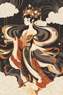 古典国风仙女云端飘逸图