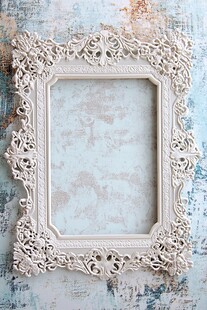复古雕花相框置于斑驳背景