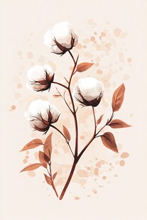 手绘棉花枝 清新自然风