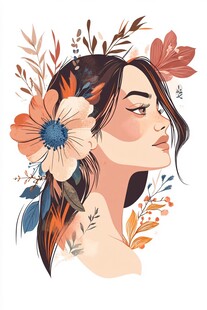 花卉装饰的唯美女性侧颜