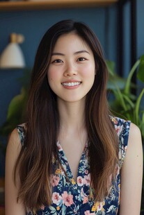 微笑的碎花裙长发亚洲女子