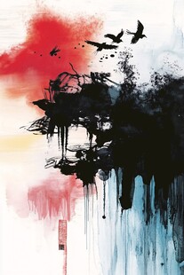 水墨飞鸟抽象艺术画作