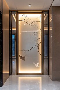 中式雅致玄关艺术玻璃隔断