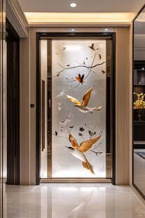中式花鸟艺术玻璃隔断