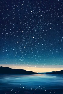夜空下的静谧湖畔星空图