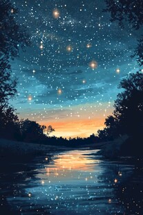 夜幕星河下的静谧河畔