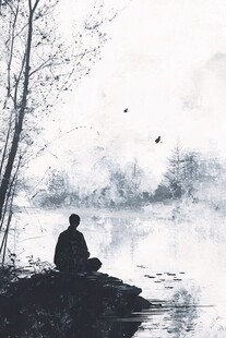 湖畔静思人