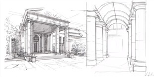 欧式建筑手绘草图展示