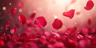 浪漫飘落的红色玫瑰花瓣