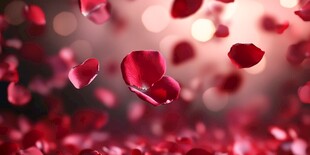 浪漫飘落的红色玫瑰花瓣