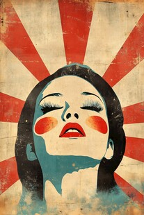 复古风格闭眼女士插画