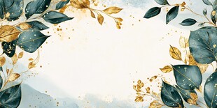蓝金叶子装饰边框背景图