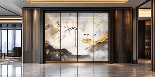 中式山水艺术玻璃隔断