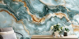 蓝绿大理石纹背景墙之美