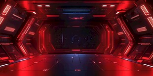 红色科幻未来感的神秘空间