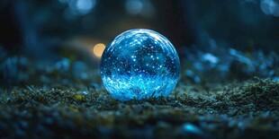 梦幻蓝晶球静置于幽绿草地