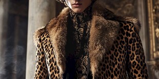 男士身着豹纹皮草时尚亮相