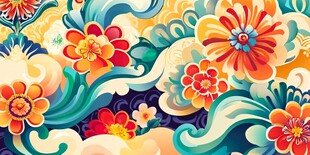 绚丽花卉波浪图案背景