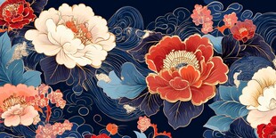 国潮风牡丹花卉精美图案