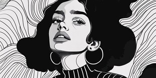 时尚女郎黑白线条艺术肖像