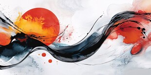 水墨绘红日 灵动线条之美