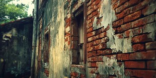 破旧砖墙老屋的岁月痕迹