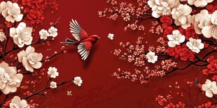 红梅飞鸟 中式唯美图景
