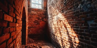 破旧砖墙间的光影角落